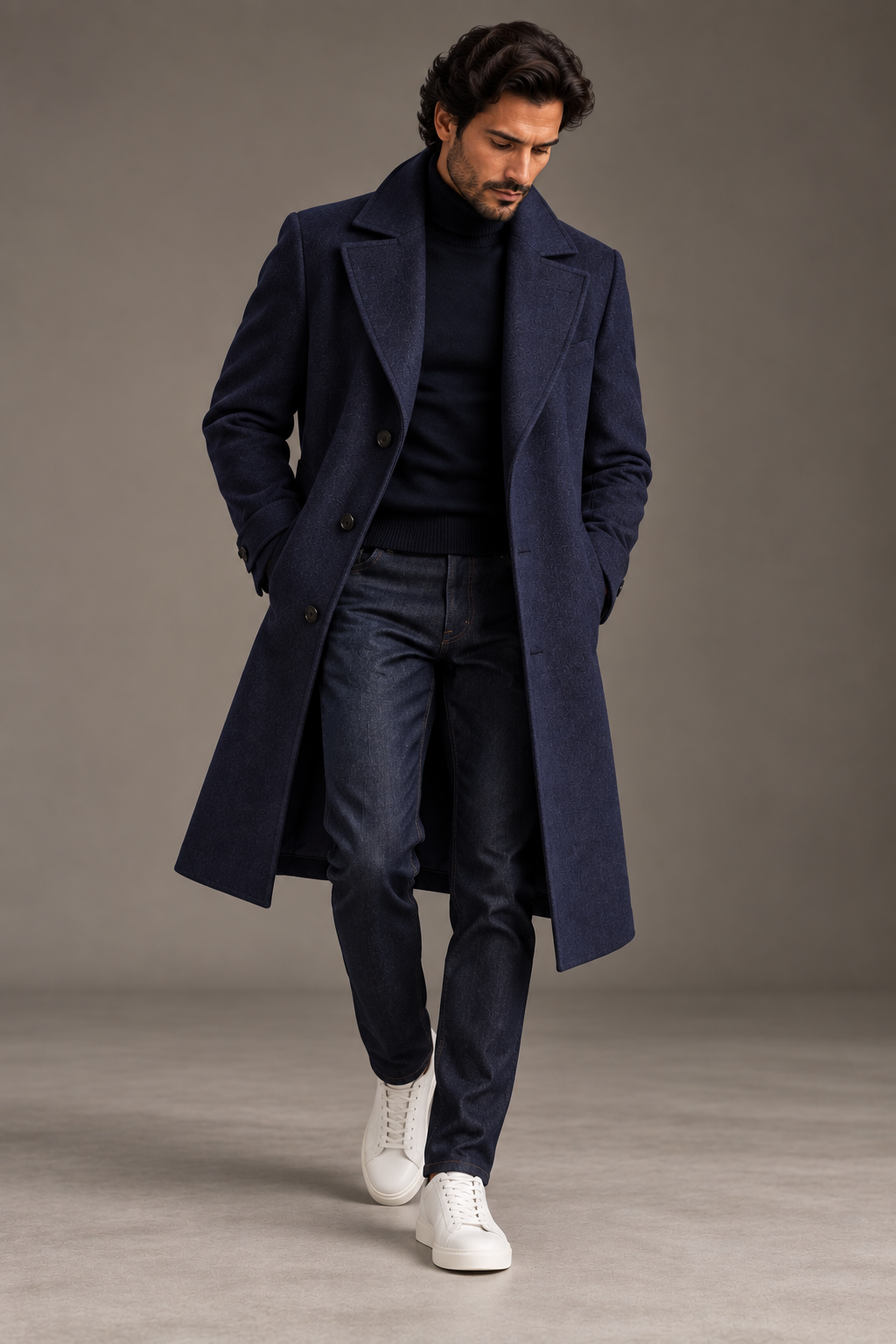 Navy long overcoat