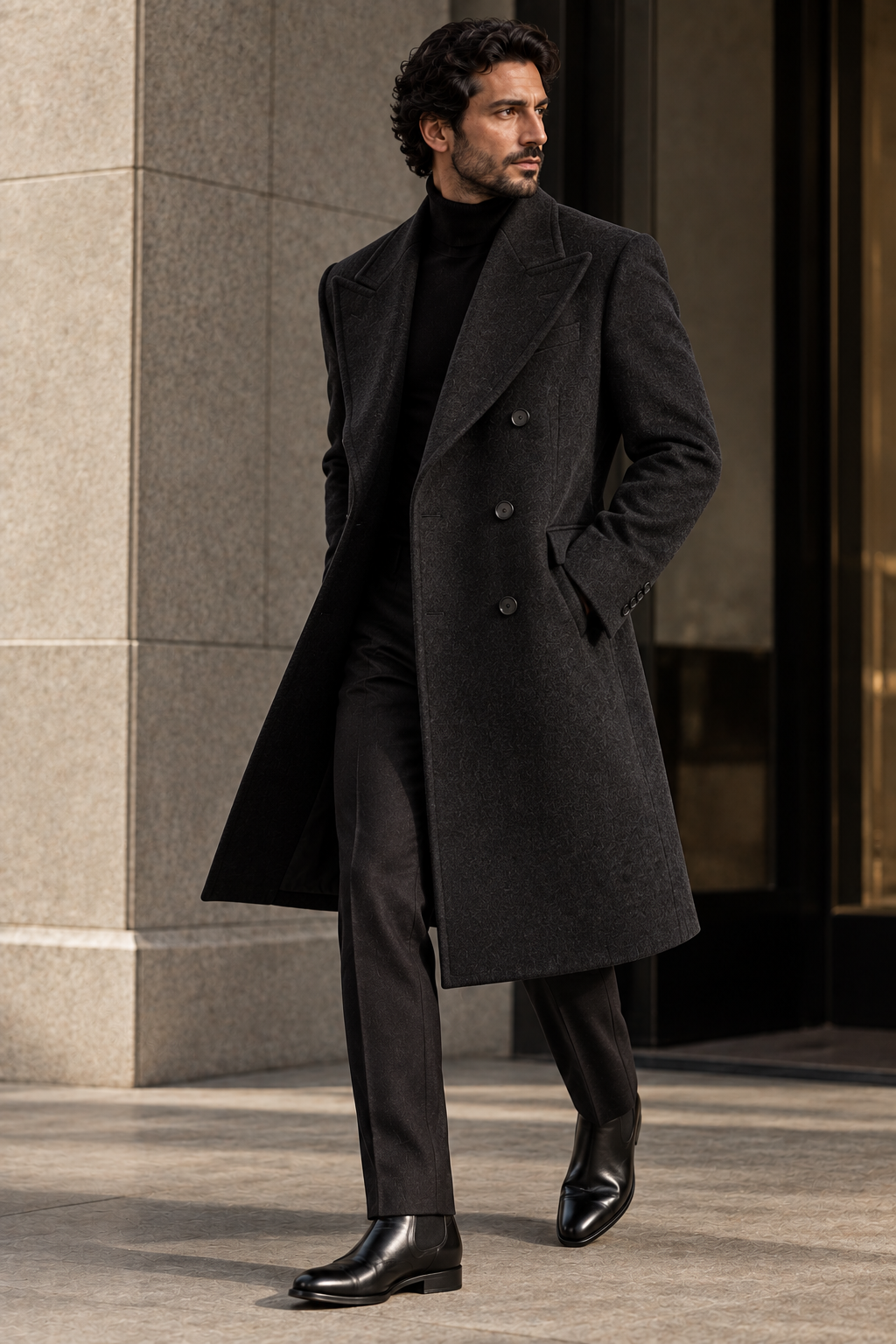 Charcoal double-breasted overcoat
