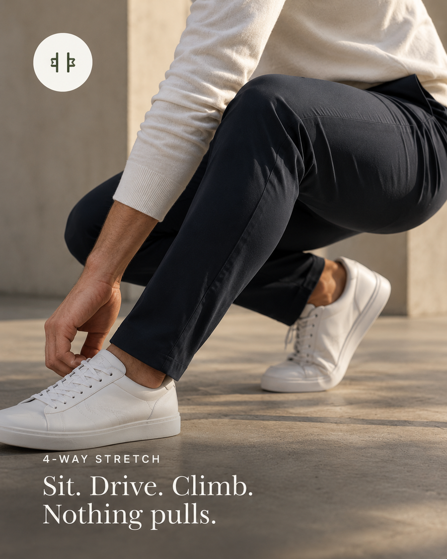 4-way stretch. Sit. Drive. Climb. Nothing pulls.