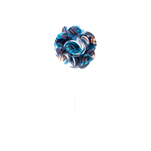 Blue Plaid Flower Lapel Pin